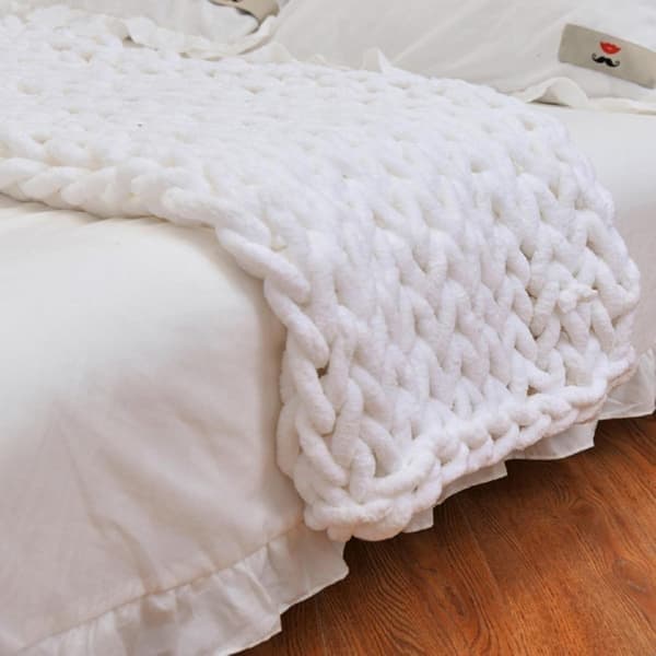 Uldgarn DIY Chenille Garn Super Tykt, 2 cm Garn, til Hækling og Strikning af Tæpper, Halstørklæde, Hue White