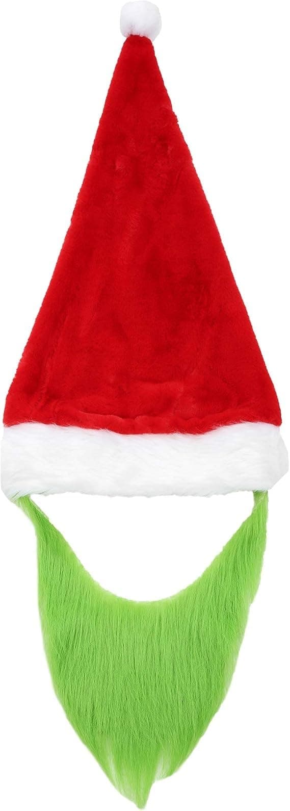 Grön tomtemössa med skägg för män, vuxen julcosplay