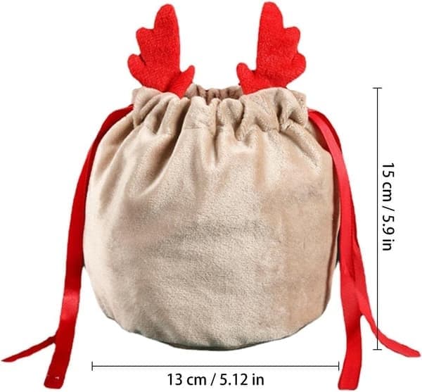 10 stycken juliga sammetsväskor med dragsko, söta dragskoväskor med renhorn, julgodispåse, återanvändbara julklappspåsar