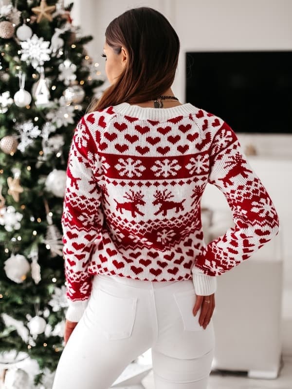 Dame Høst Vinter Julegenser Dame Strikket Genser white extra large