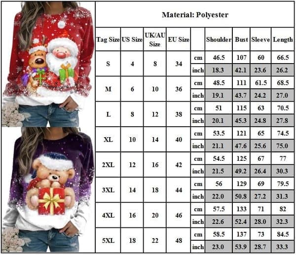Jul Långärmad Casual Holiday Skjorta Toppar Vinter Julklapp AS