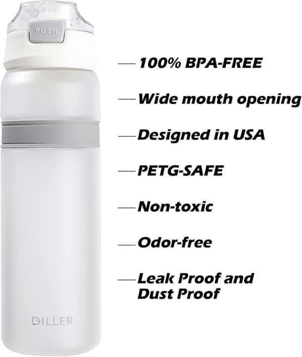 Vesipullo pillillä 850ml Gmy Sport Time Markings BPA-vapaa pullo D37 (850ml, valkoinen)