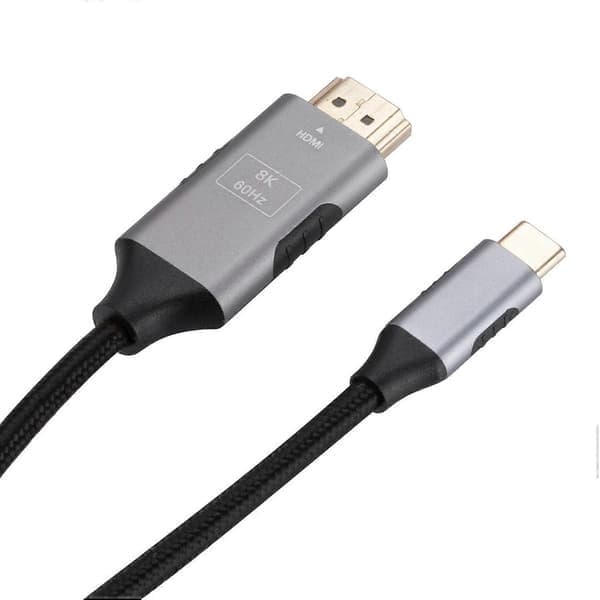 1,8 m Type-C hann til HDMI hann-kabel 8K 60HZ UHD videoadapter flettet ledning