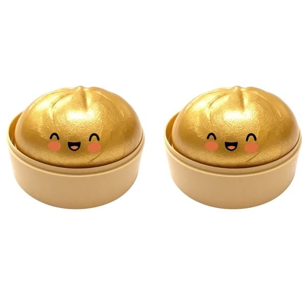 2-pak Dumpling Squishy Stressbold, Glitterbold Squishy, Sensorisk Klemmelegetøj til Stresslindring (Guld)