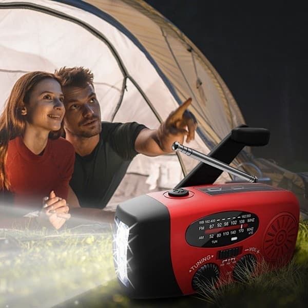 Vanntett sveiveradio med solcelle og Powerbank, rød