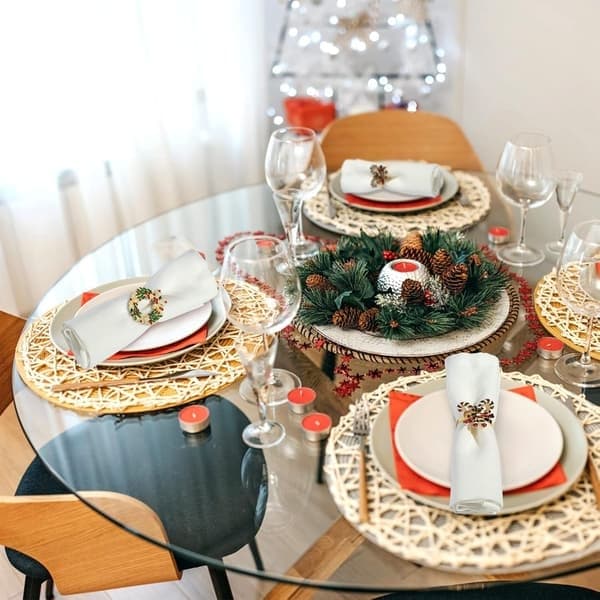 Sæt med 12 juleservietringe, juleservietringe guld jul