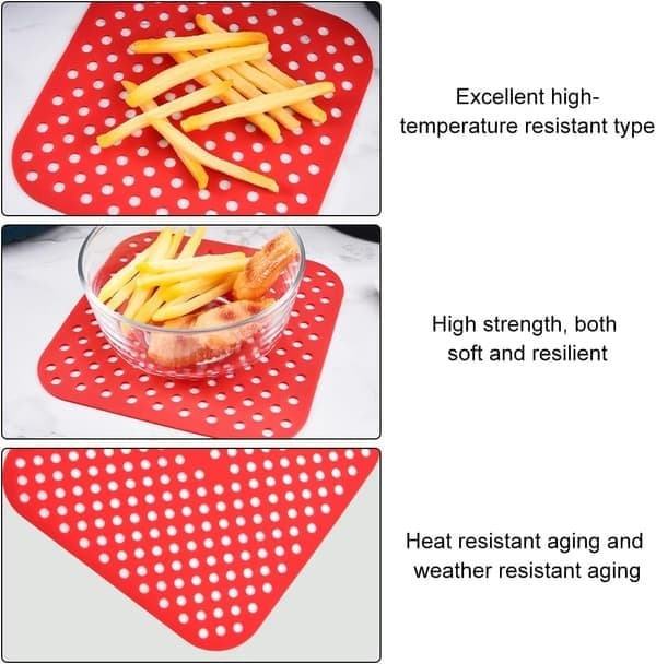 Firkantede silikone bageunderlag til airfryer, genanvendelige dampunderlag til airfryer, perforerede