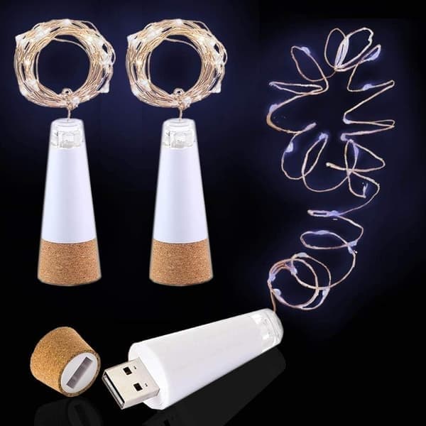LED-vinflasklampor, (kallvit, 3-pack) USB-uppladdningsbara, inga batterier krävs, 2M 20 LED, batteridrivna ljusslingor