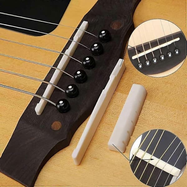 Akustisk gitarbroplugger - 6 stk med 1 bropluggfjerner (svart+elfenben)