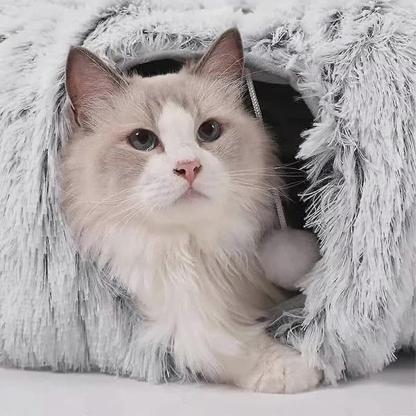 Cirkulär katttunnel julgransmatta, katttunnelsäng under julgranen Grey