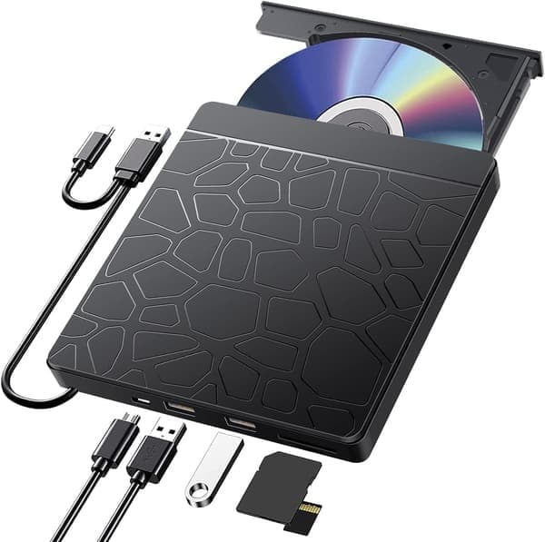 Ekstern CD DVD-stasjon for Windows 11 10 bærbar PC, USB 3.0 og Type-C bærbar CD DVD +/-RW ROM-stasjon B