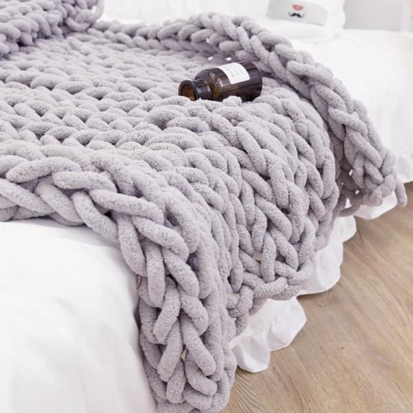Uldgarn DIY Chenille Garn Super Tykt, 2 cm Garn, til Hækling og Strikning af Tæpper, Halstørklæde, Hue grey