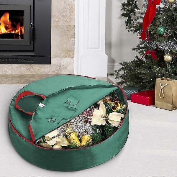 Julekrans med håndtak laget av slitesterkt 600d Oxford polyester materiale for julekranser med 60 cm diameter (rød)