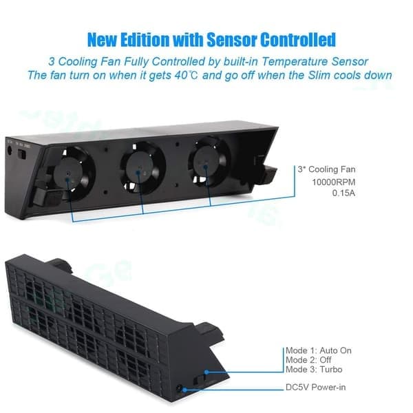 PS4 Slim Turbo Kylfläkt Extern USB-kylare, Automatisk Temperaturkontroll