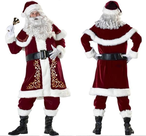 Tomtedräkt Vuxen Julkostym Röd Lyxig Sammet Festlig 8 Delar Present 2XL