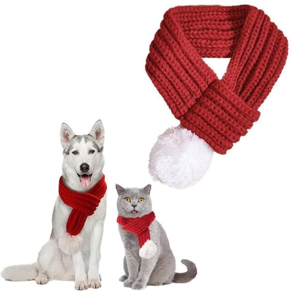 Julehalstørklæde til hund kat - Med hvid pompon - 70cm - Julehalstørklæde til hund - Julehalstørklæde til kat - Julehalstørklæde til kæledyr