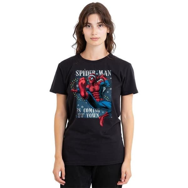 Spider-Man Dame/Kvinner Coming To Town Jule-T-skjorte Black M