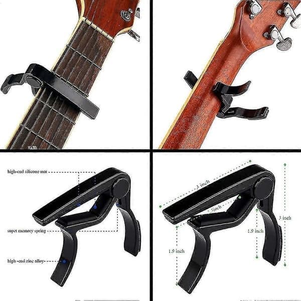 Capo, gitarcapo, med 5-pakning plekter, gitarcapoer, for akustisk gitar, elektrisk gitar