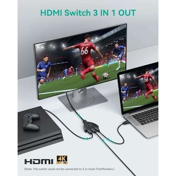 HDMI-switch, GANA guldpläterad 3-portars HDMI-switch/HDMI-splitter/Stöder Full HD 1080p/3D med höghastighetskabel
