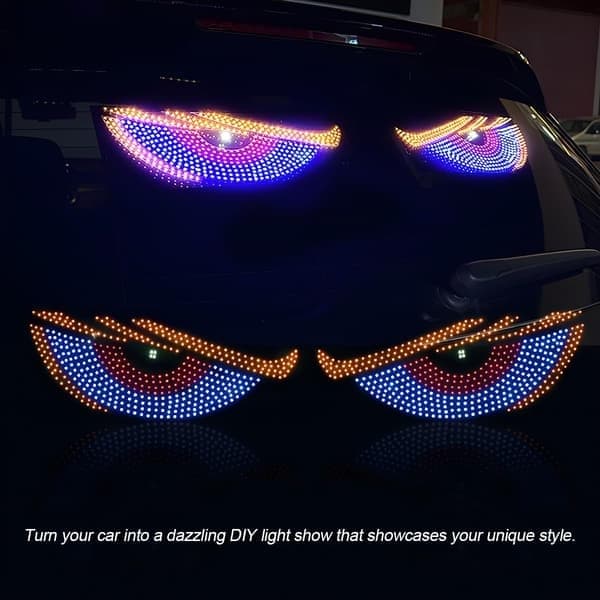 2 stk. Bil Devil Eyes Lys, 30x12cm Dynamisk Fleksibel Frontrute Digital LED Skilt Display, Fleksibel Auto Utvendig Dekorativ Lampe
