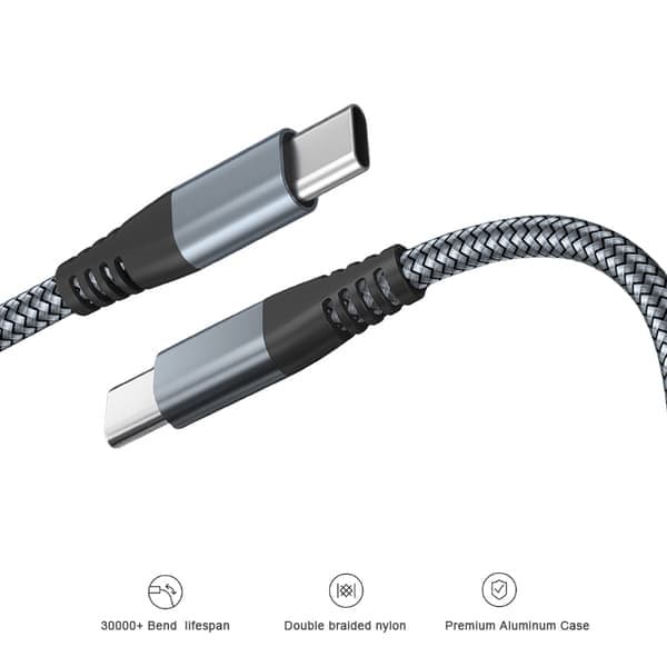 USB-C ladekabel 60 W hurtiglading, kompatibel med iPhone 15/Plus/Pro Max, Samsung Galaxy S24/S23/S22, Pixel 7 Pro Grå 1 m Grå Grå 1 m