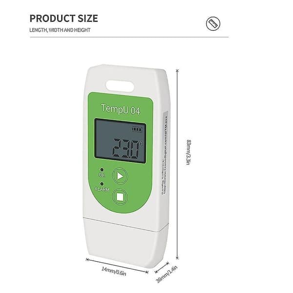 USB temperaturdatalogger gjenbrukbar temperaturopptaker Tempu 04 PDF-rapport temperaturopptak i