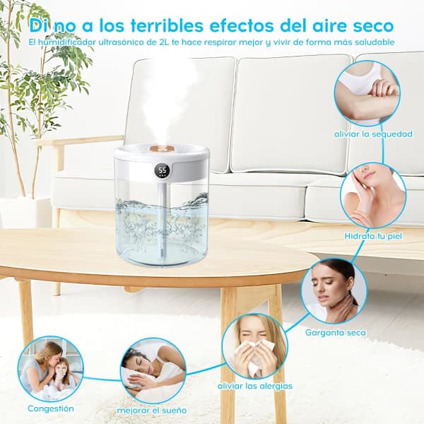 Luftfugter, 2L soveværelsesluftfugter, mini luftfugter diffuser og natlys til baby og planter