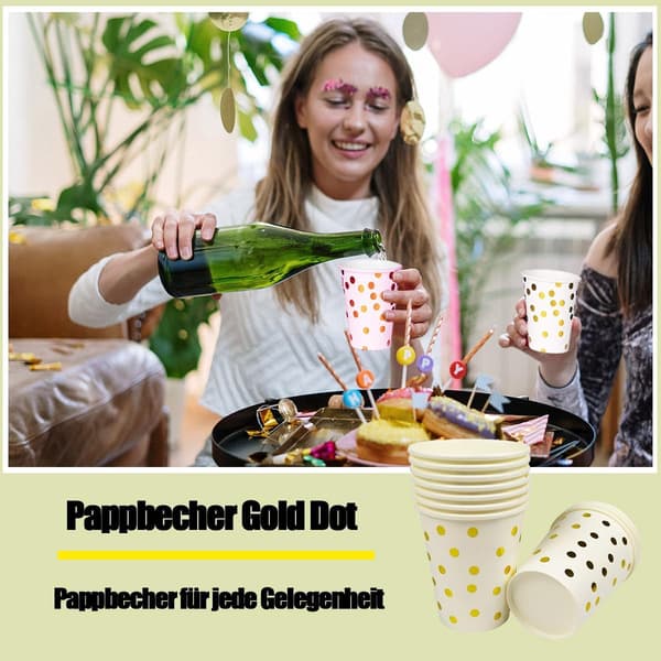 60 fargerike papirkopper, 250 ml papirkopper gullprikk, for bursdagsfester, bryllupsdekorasjoner, camping, hvit