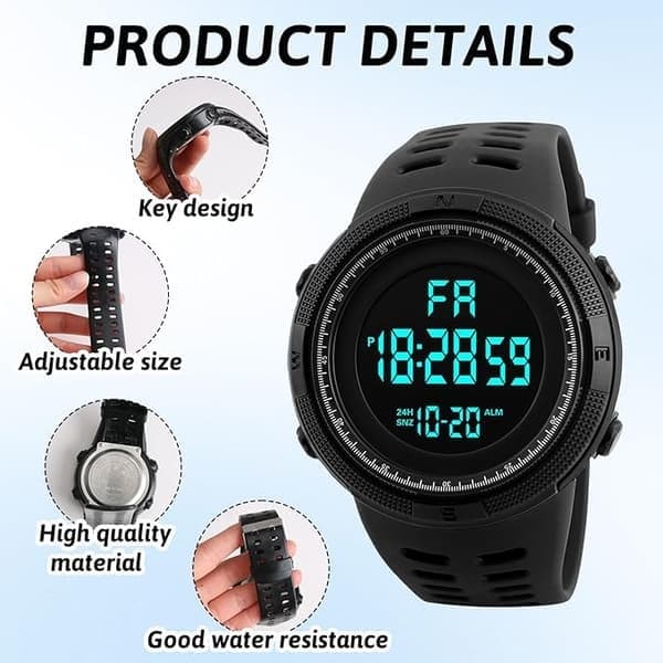 Digital Klocka Herr Digital Klocka Digitala Armbandsur för Män Vattentät Klocka för Män Klockor med Ljus