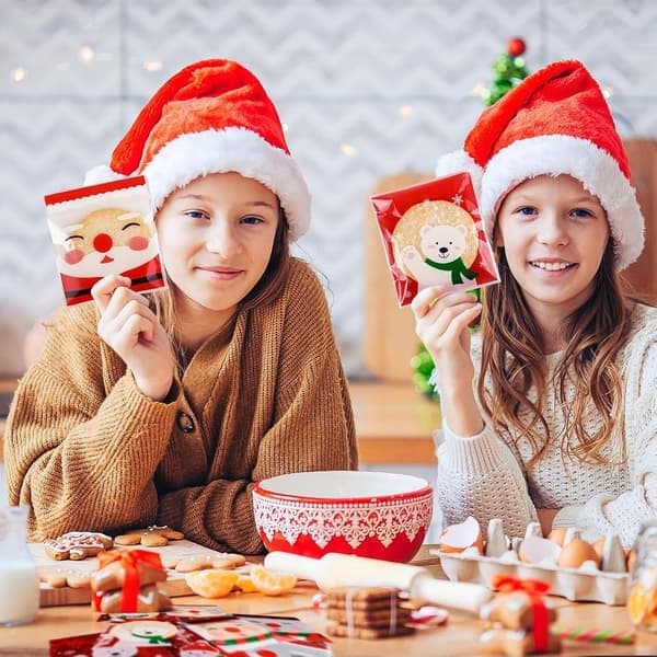 Självhäftande julklappspåsar, cellofanpåsar för godis och kakor