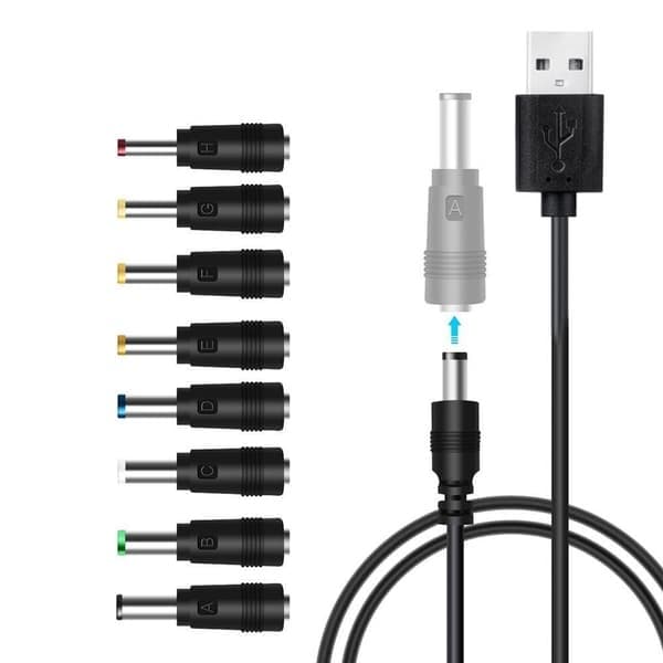 DC 5V strömkabel, universell USB till DC strömkabel med 9 kontakter