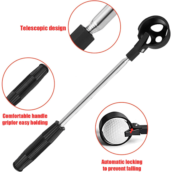 Teleskopisk Golfboldopsamler 2,1 m Rustfrit Stål Golfboldopsamler med Autolåsende Scoop og Puttergreb Golfbold