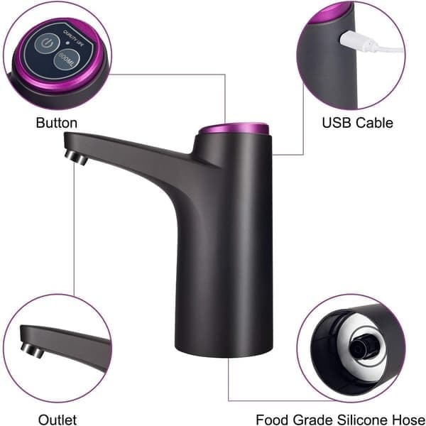 Elektrisk vattenpump, USB-laddning, automatisk vattendispenser för universella 3-5 gallon flaskor