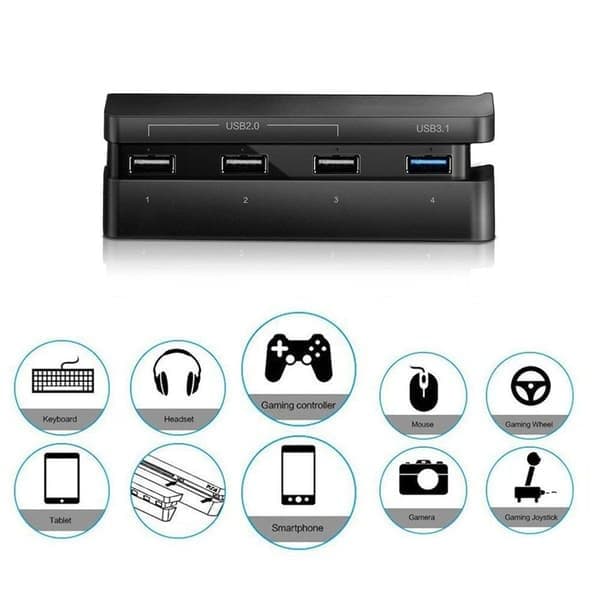 USB-hub til PS4 Slim 4-ports USB-ladestationadapter (1USB 3.0, 3USB 2.0) med