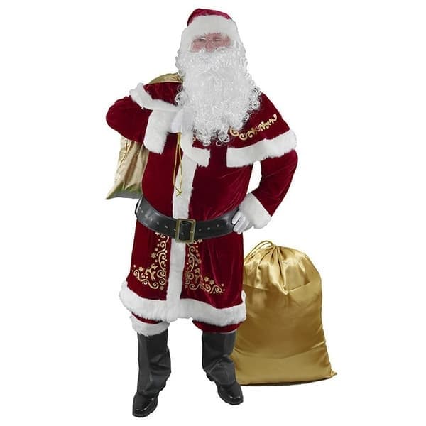 Julemandskostume til voksne Rød Luksus Fløjl Festlig 8 Dele Gave 4XL