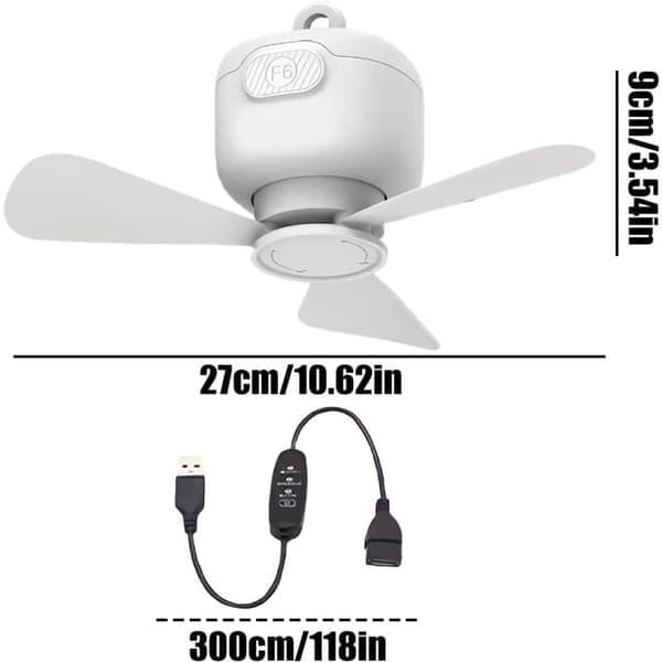 Bærbar loftventilator Hængende ventilator til pavillon - 3 hastigheder justerbar USB loftventilator til veranda, telt, autocamper, baldakin, udendørs, pavillon, soveværelse