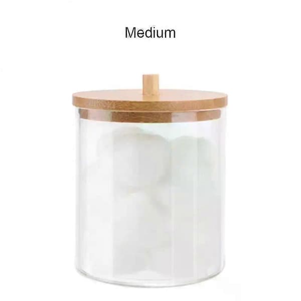 Akryl Förvaringslåda Badrum Burk Smink Organizer Bomullsrondellhållare Bomullspinne Låda Qtip Hållare Dispenser med Bambulock Style E