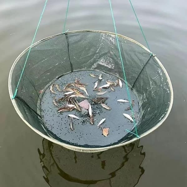 Sammenfoldeligt og bærbart fiskenet, åbningsdiameter: 100 cm, bunddiameter: 80 cm, materiale: nylon