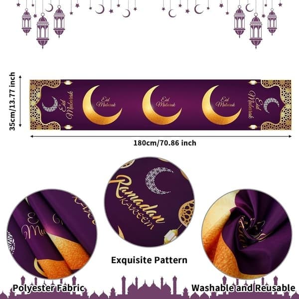 Eid Mubarak Ramadan Bordløper 71*14 tommer Muslimsk Ramadan Duk Islamsk Eid Adha Duk Eid Duk Trekk Dekorasjon