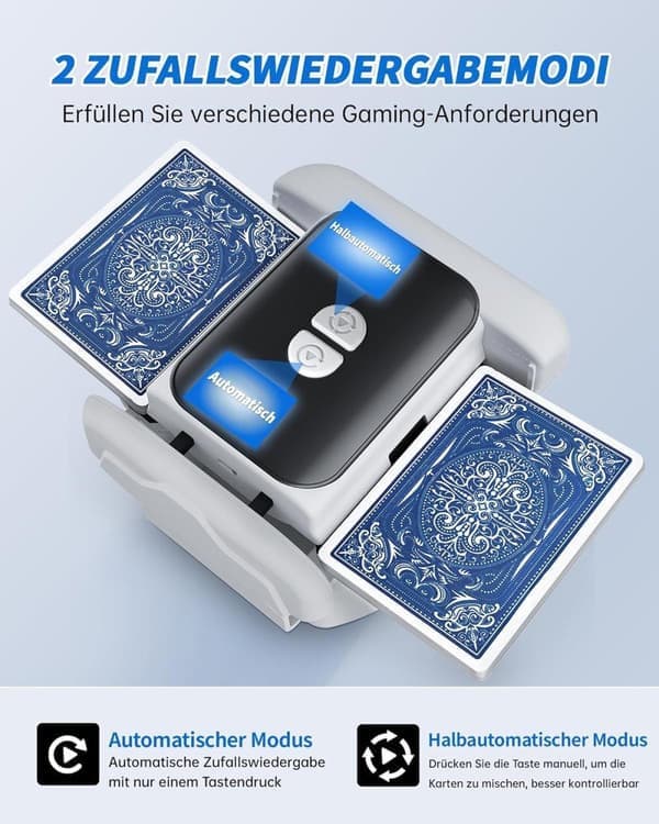 Elektrisk kortblander 3000mAh – Lydløs kortblander til 2 kortspil, UNO, Poker og Blackjack