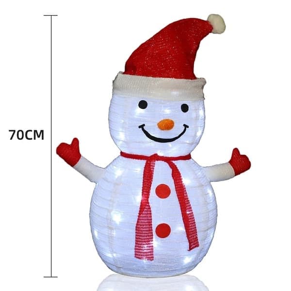70 cm Sammenleggbar Snømann Juledekorasjon med Timer, Festlig Innendørs og Utendørs Pynt