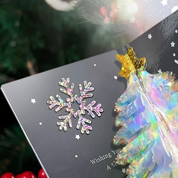 3D julgranshälsningskort, glitter julgran pop up-kort med kuvert vinterhelgkort present till nyår jul silver