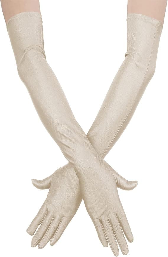 Lange satinhandsker til kvinder, operahandsker til brude, dansehandsker, elastiske festhandsker (beige)