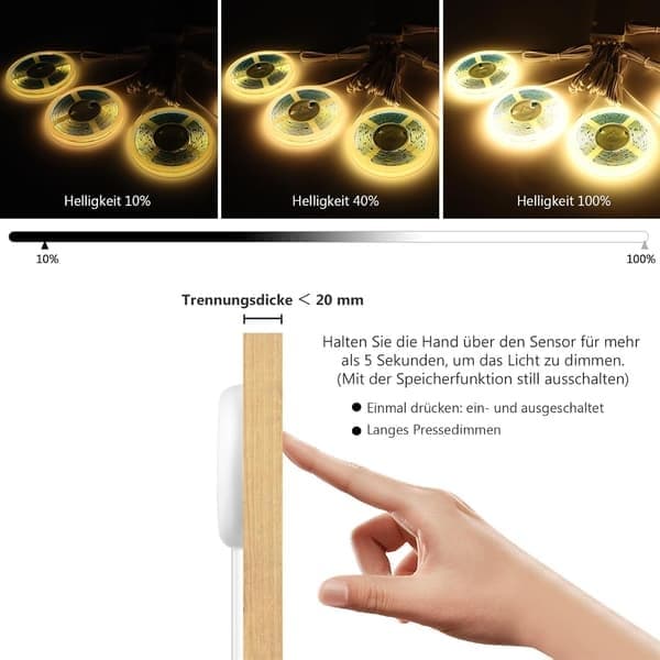 COB LED-list, 1 meter lång, 6 rullar, varmvitt ljus 12V, touch- och manuell dimmer [Energiklass F]