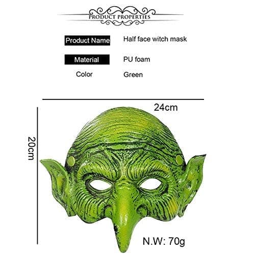 Häxmask Grön Goblin Mask Halloween Karneval Party Kostym