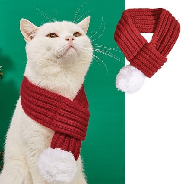 Julehalstørklæde til hund kat - Med hvid pompon - 70cm - Julehalstørklæde til hund - Julehalstørklæde til kat - Julehalstørklæde til kæledyr