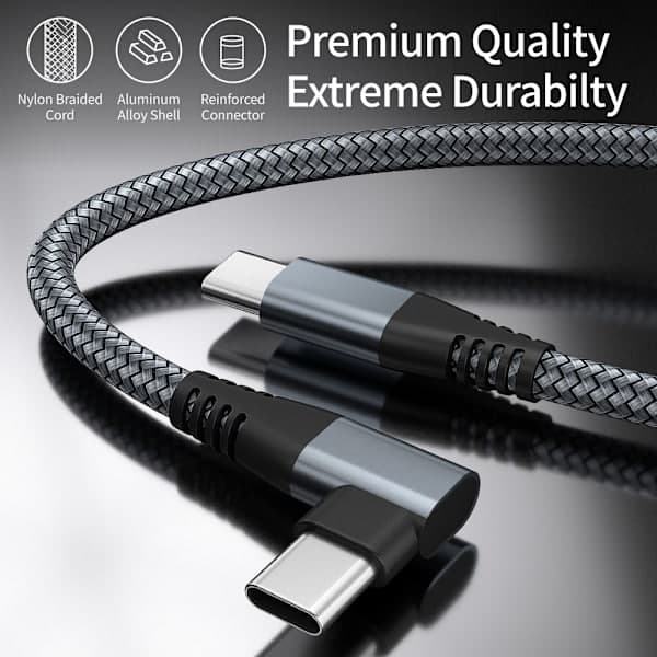 USB-C-laturi kulmaliittimellä, 60 W pikalataus, harmaa, 2 m