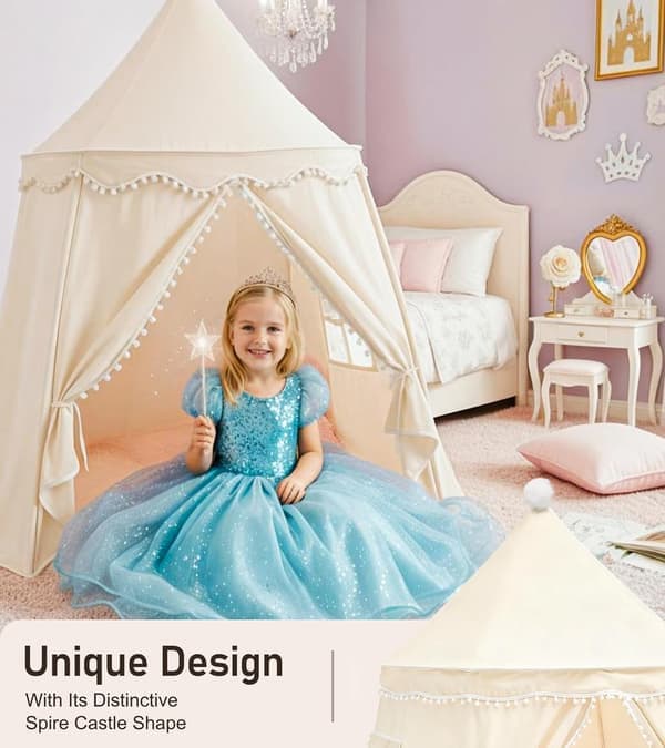 Stor lektält för barn – Yurt-design lektält med väska, perfekt present till barn Beige