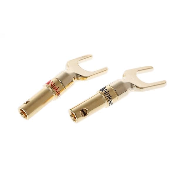 8st Mässing Guldpläterad Y-spade Högtalarjack Ljudskruv Gaffelkontakt Adapter