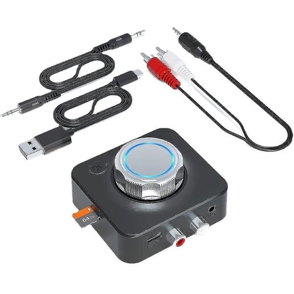 Bluetooth 5.0-mottaker Trådløs 3,5 mm Aux til 2 RCA Audio 3D Stereoadapter Opptak Svart